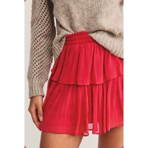 LoveShackFancy Watermelon Ice 100% Silk Tier Ruffle Smocked Waist Mini Skirt XS